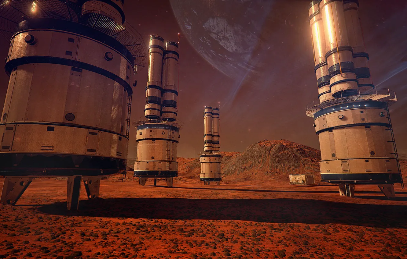 Photo wallpaper planet, station, Sci Fi Oxygen tank, game prop design