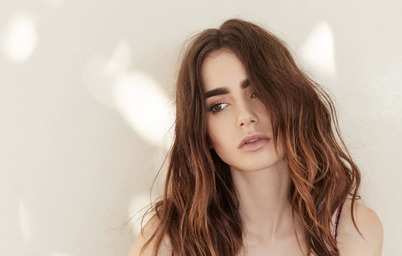 Photo wallpaper look, girl, hair, portrait, Lily Collins