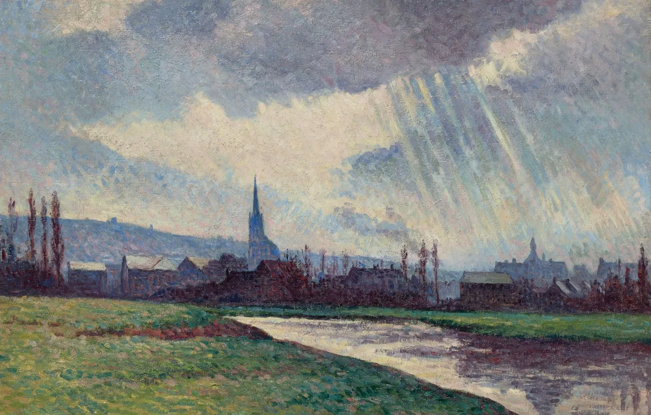 Photo wallpaper picture, 1896, Maximilien Luce, Maximilien Luce, Landscape on the banks of the River