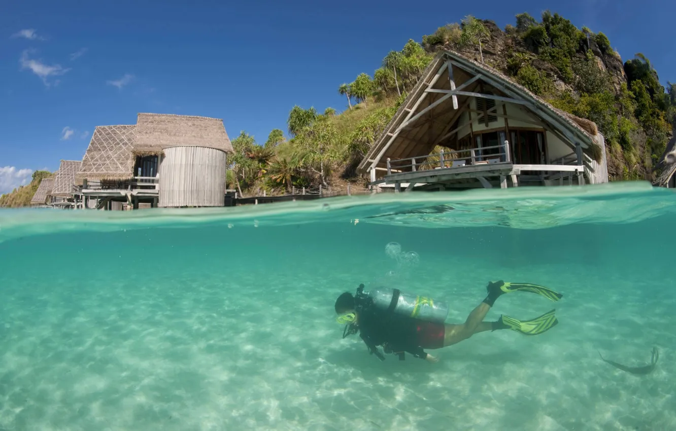 Photo wallpaper diving, blue lagoon, scuba