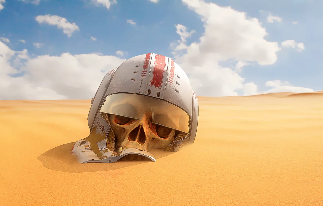 Photo wallpaper sand, desert, skull, helmet, star wars