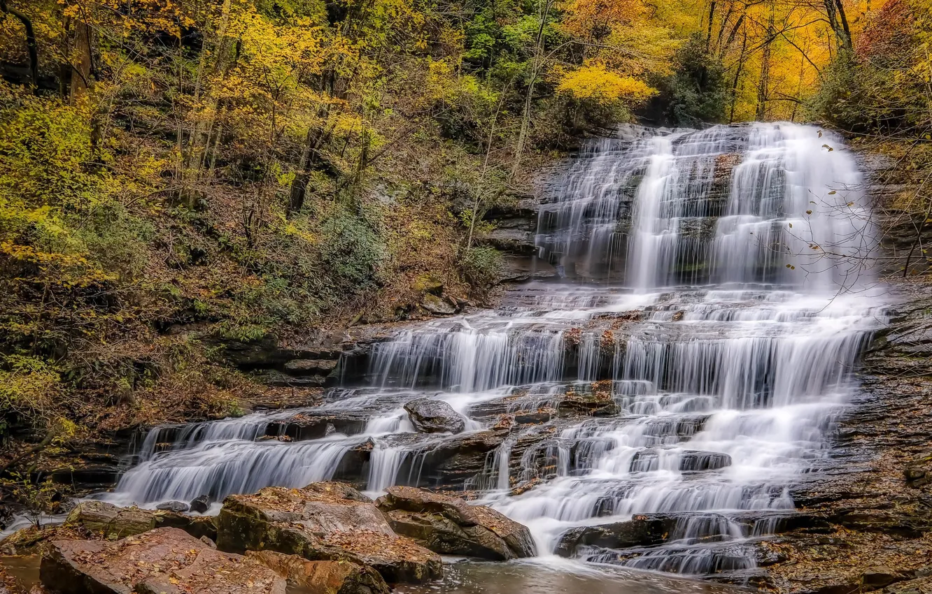 Photo wallpaper landscape, nature, waterfall, stream, jet