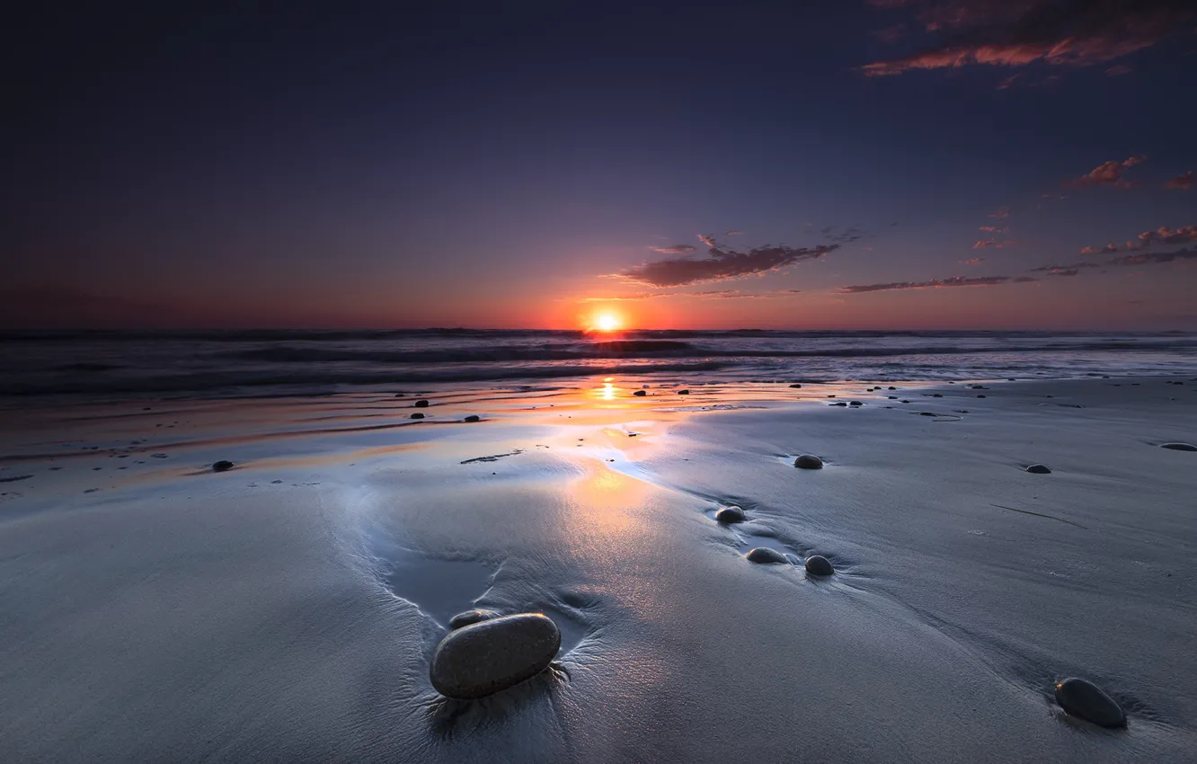 Photo wallpaper sea, sunset, stones