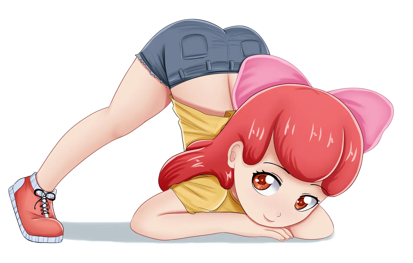 Photo wallpaper girl, shorts, long hair, legs, anime, beautiful, pretty, redhead