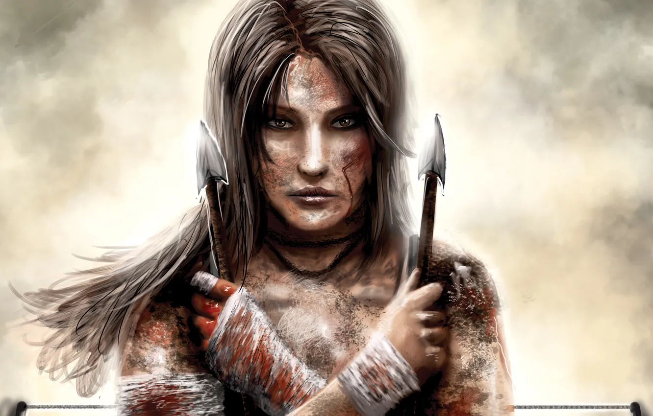 Photo wallpaper look, girl, face, blood, the game, hands, dirt, art