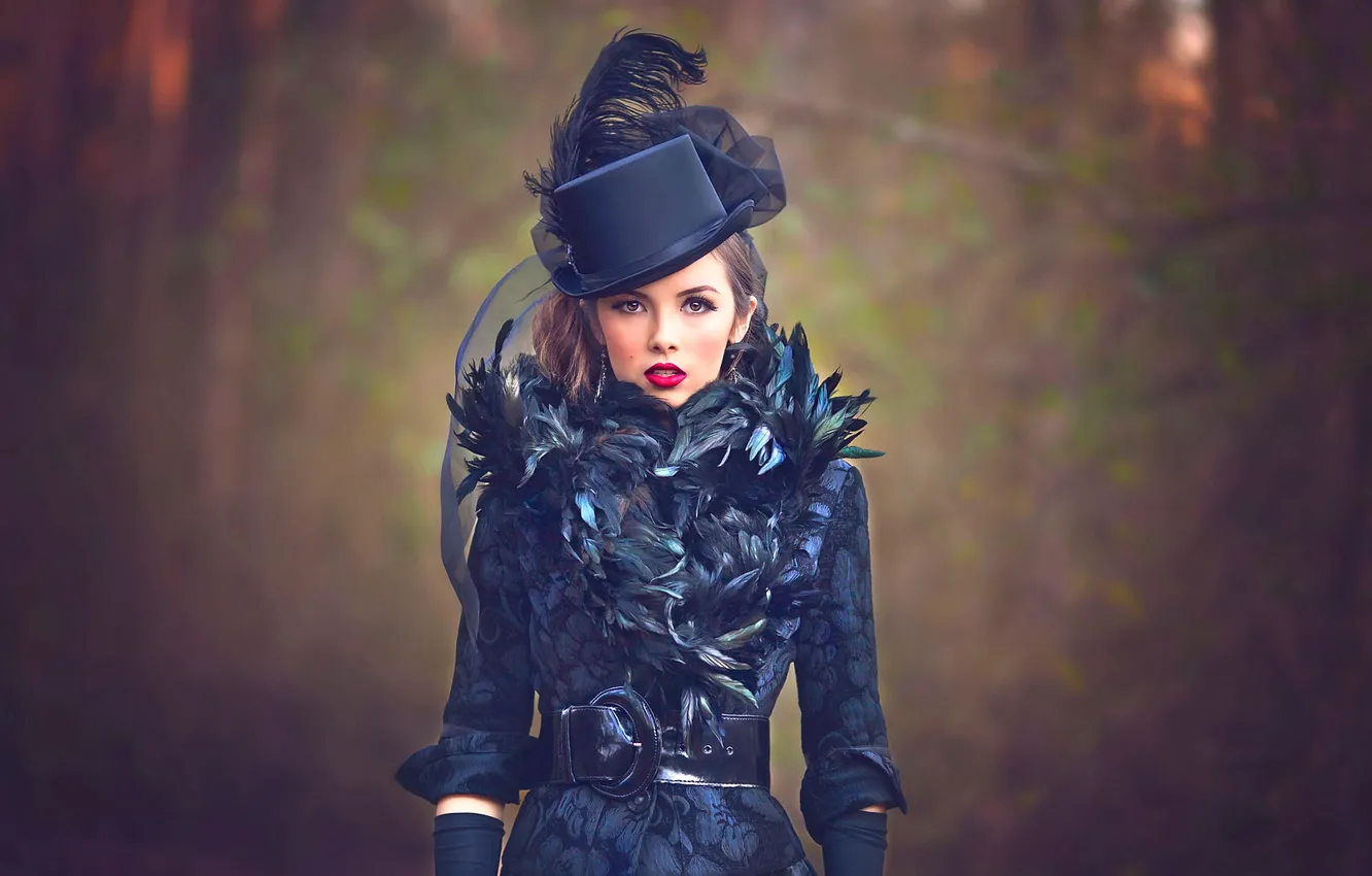 Photo wallpaper girl, feathers, makeup, hat, Julia Altork, Victorian Goth
