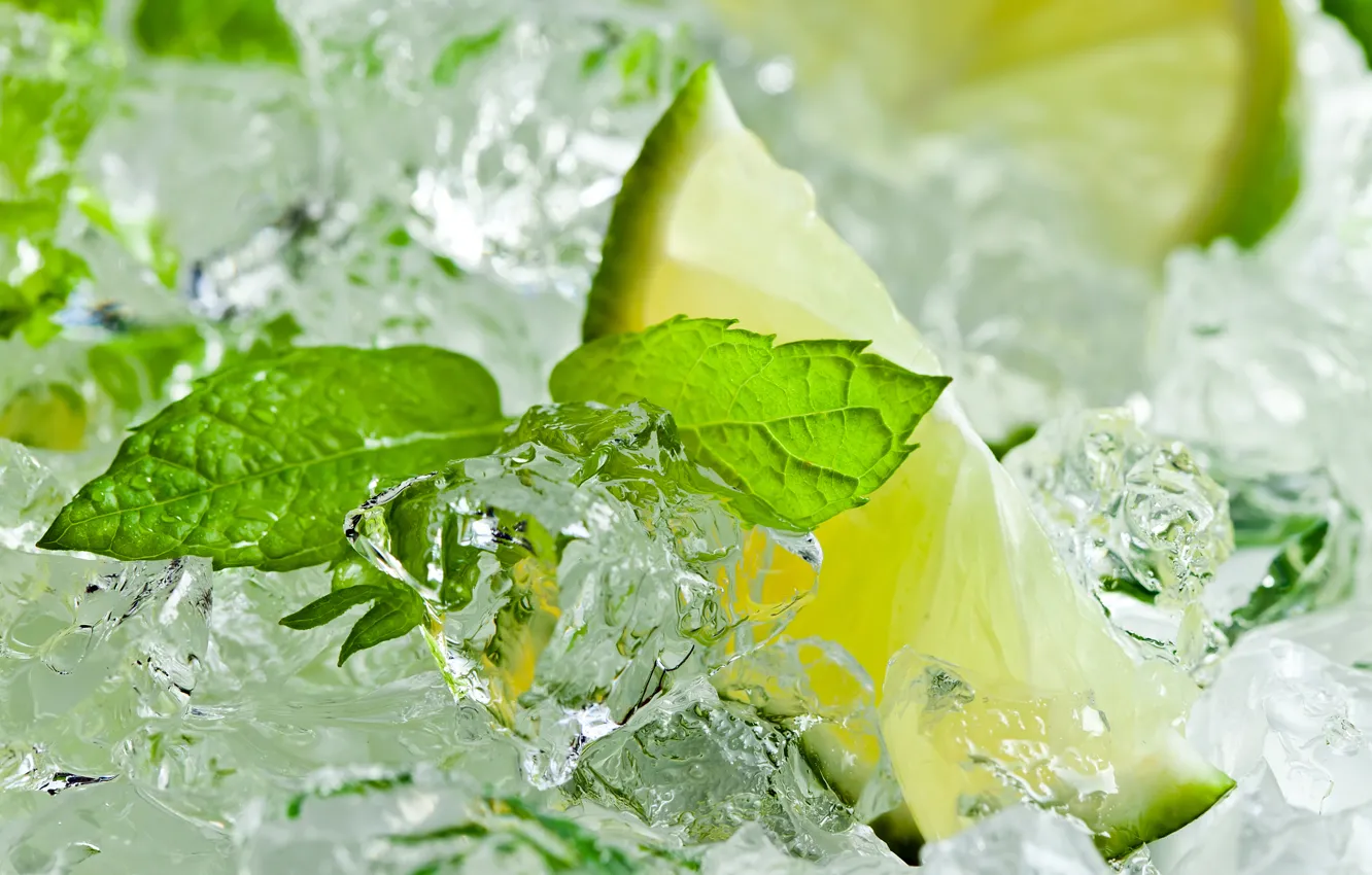 Photo wallpaper ice, lime, citrus, mint leaves