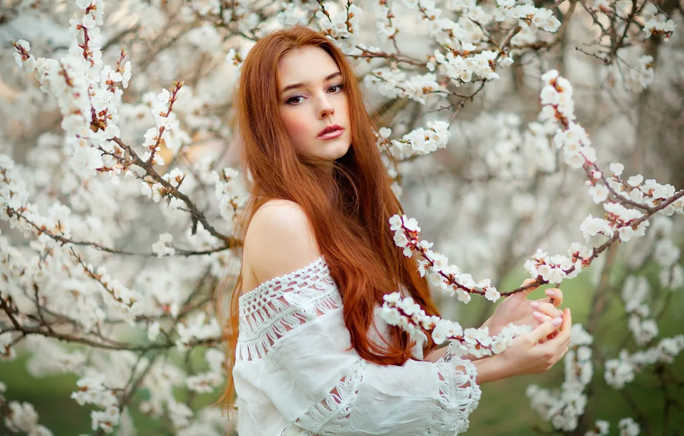 Photo wallpaper girl, model, redhead, spring