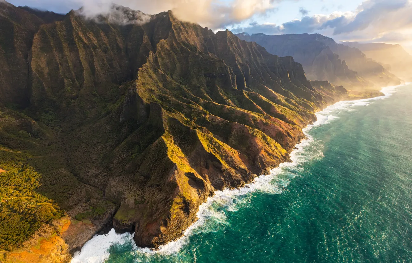 Photo wallpaper sea, the sky, mountains, shore