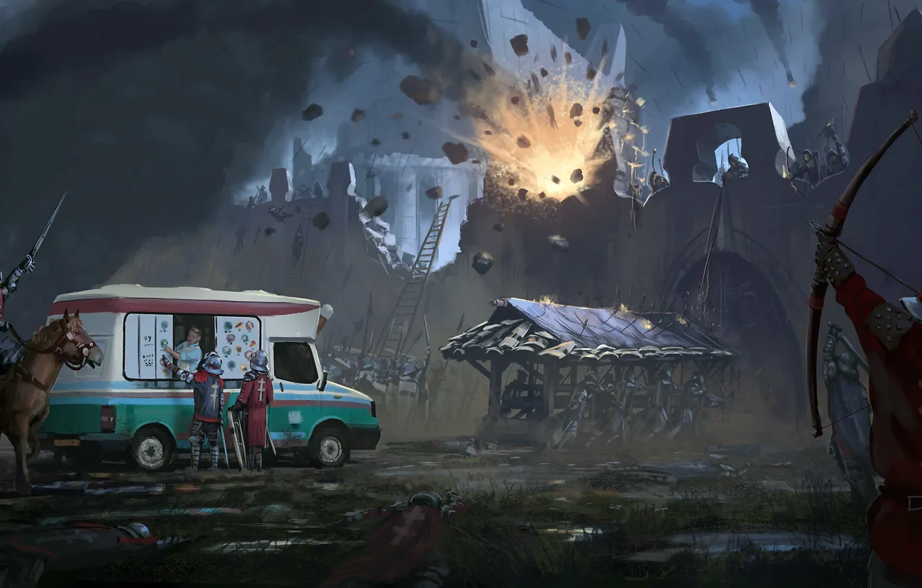 Photo wallpaper the explosion, fortress, car, siege, Ice Cream Break