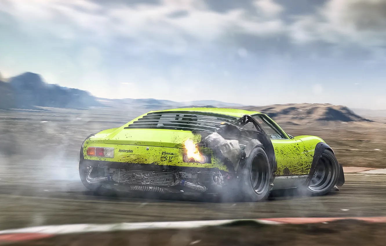 Photo wallpaper Lamborghini, Green, Miura, Tuning, Future, Rear, Drifting, by Khyzyl Saleem