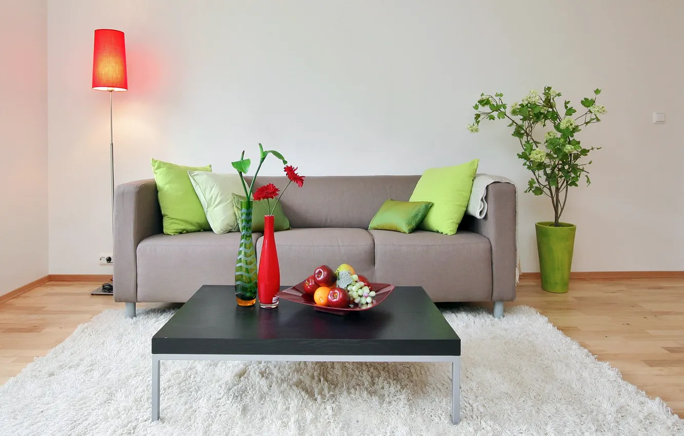 Photo wallpaper design, house, style, table, sofa, furniture, plant, interior