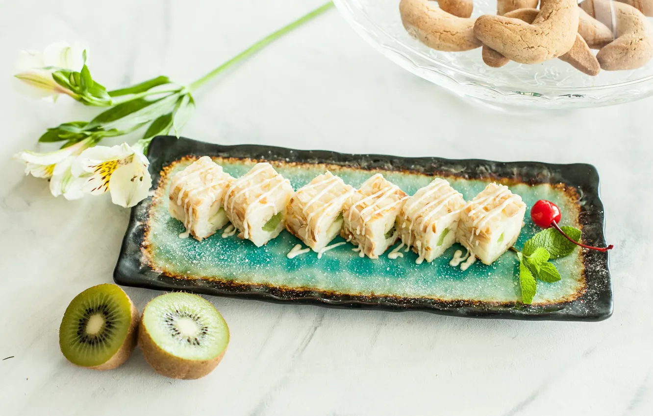 Photo wallpaper flowers, kiwi, rolls