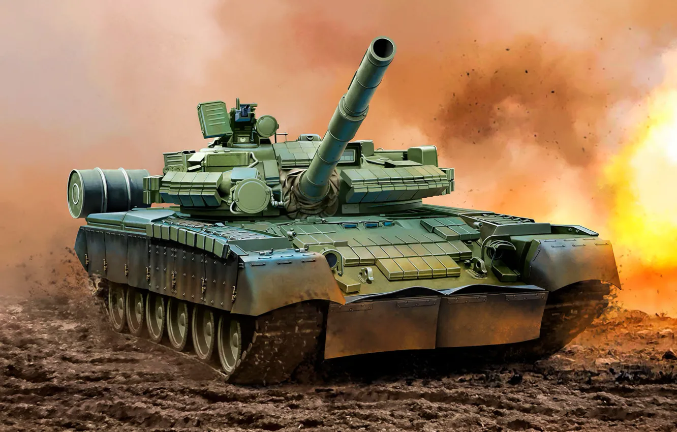 Photo wallpaper weapon, war, art, painting, tank, T-80 BV