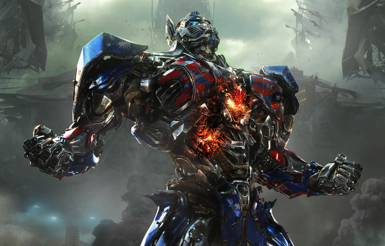 Photo wallpaper clouds, metal, rage, sparks, hole, iron, the Autobots, Optimus Prime