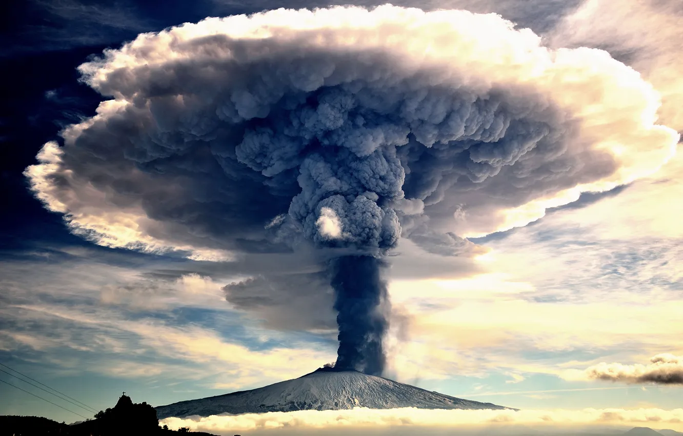Photo wallpaper ash, smoke, mountain, the volcano, the eruption of the volcano