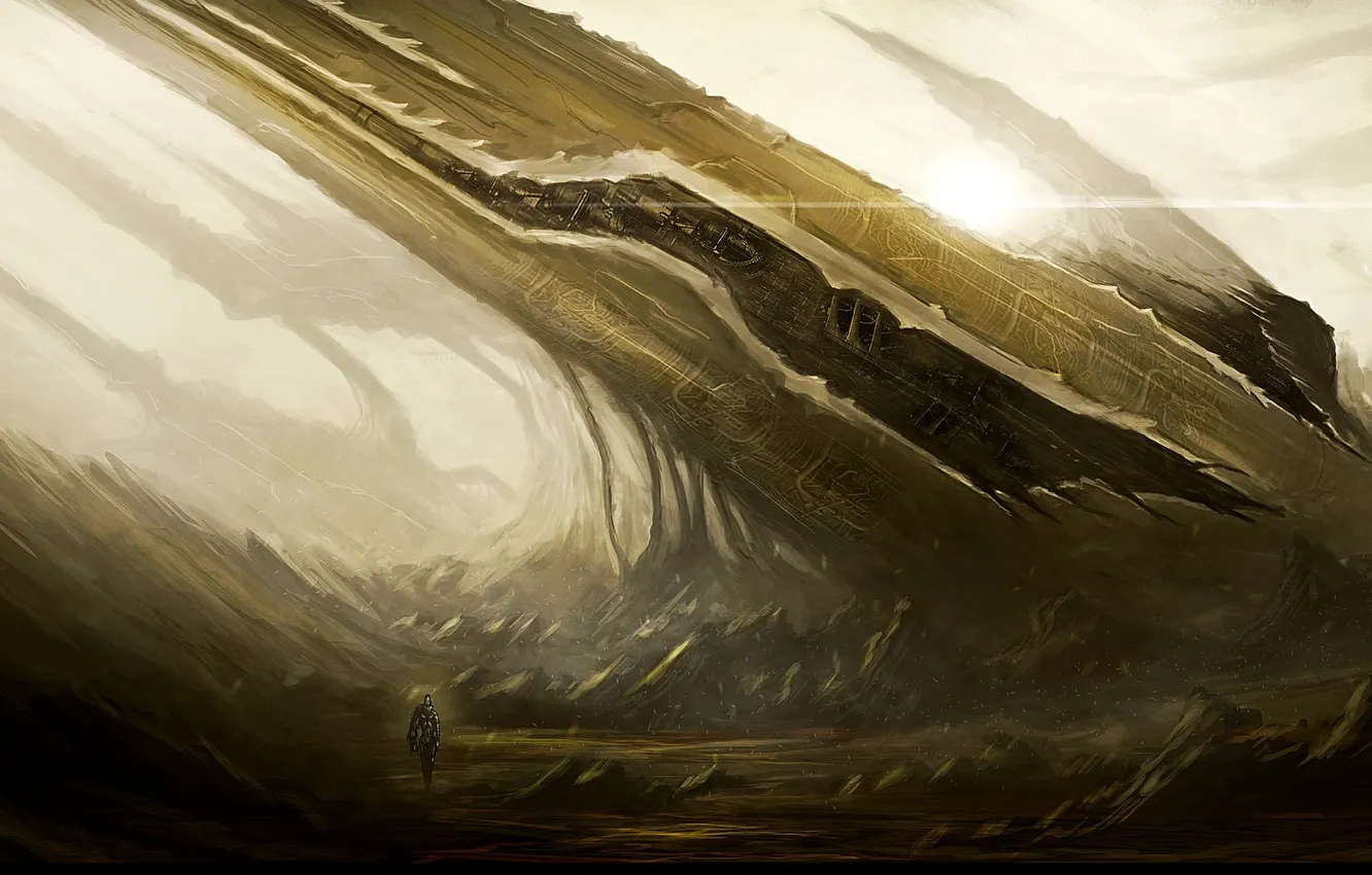 Photo wallpaper rocks, people, ship, art