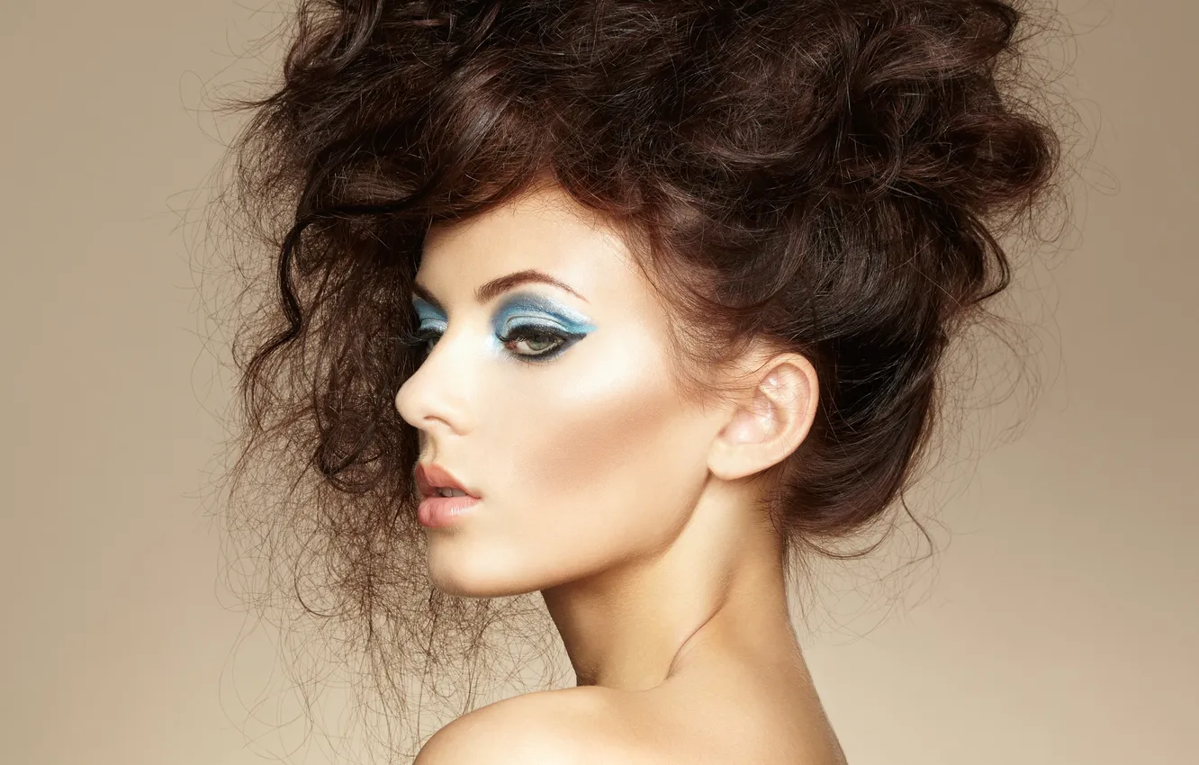 Photo wallpaper look, girl, eyelashes, blue, model, hair, shadow, makeup
