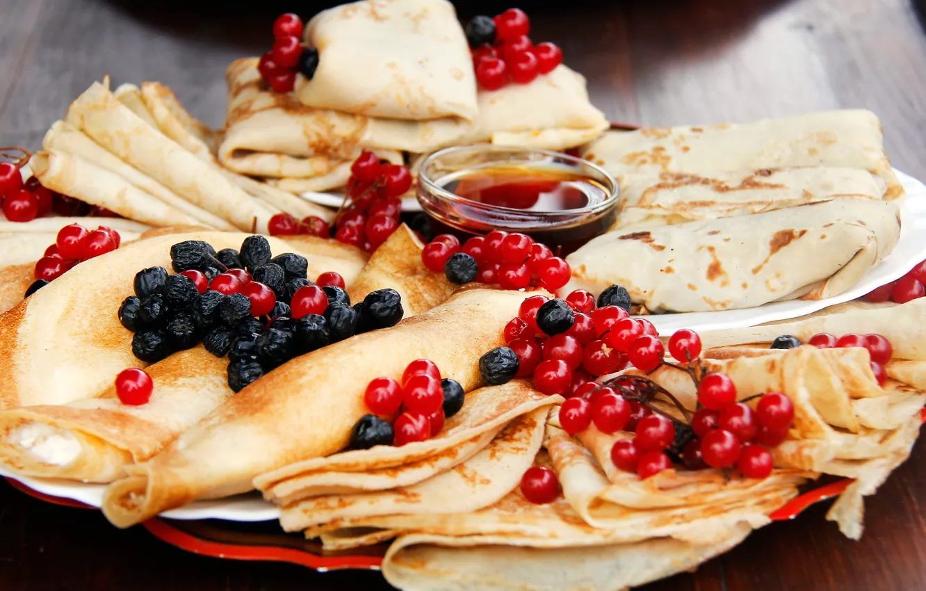 Photo wallpaper honey, pancakes, Kalina, Aronia