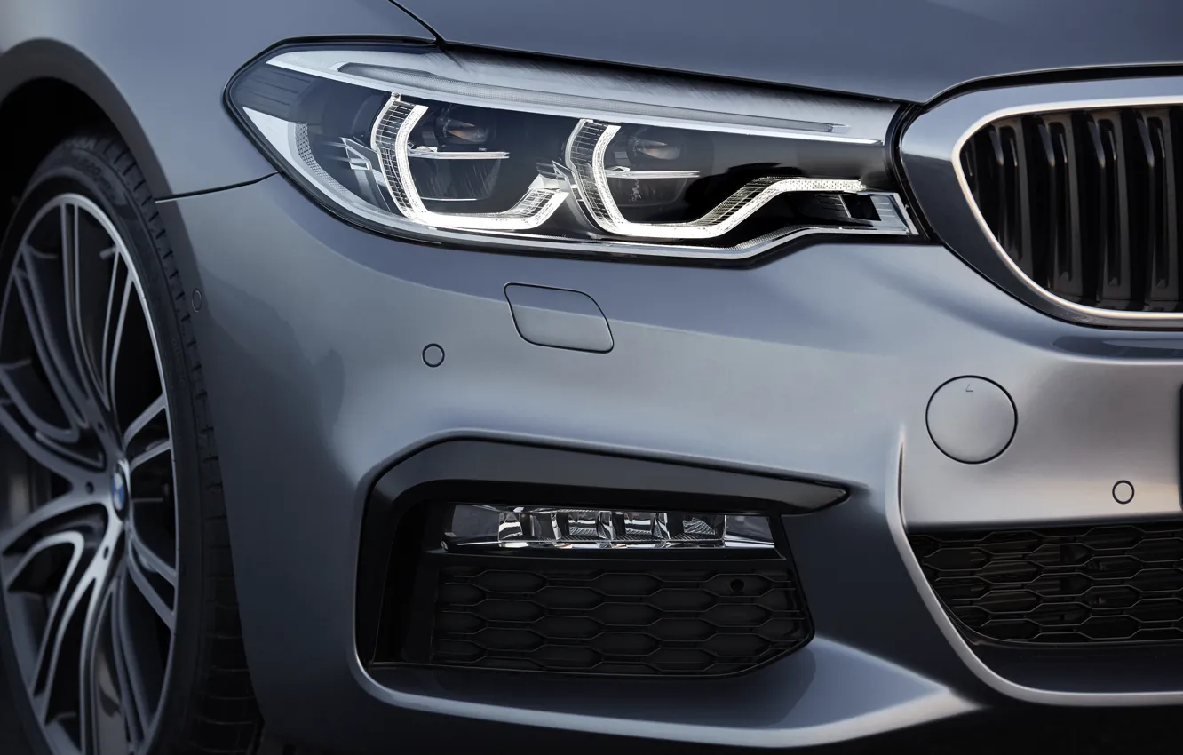 Photo wallpaper headlight, wheel, the hood, BMW, grille, bumper, 540i, 5