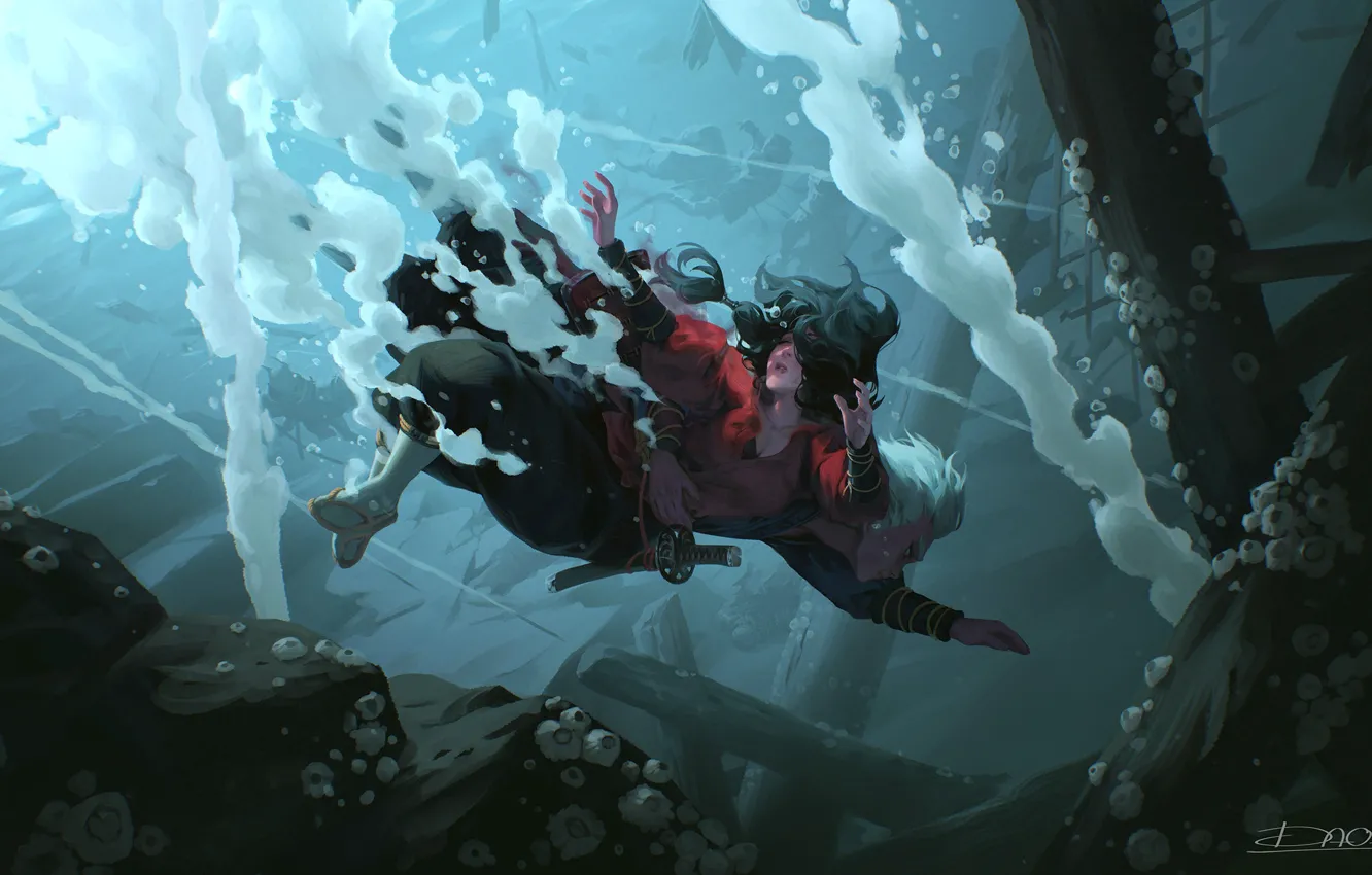 Photo wallpaper bubbles, stones, depth, the air, shell, bubbles, salvation, two