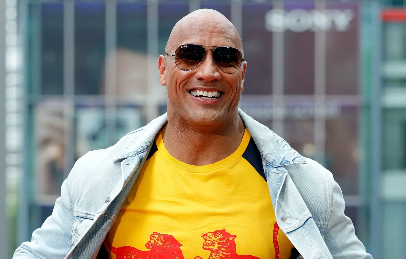 Photo wallpaper smile, glasses, actor, Dwayne Johnson