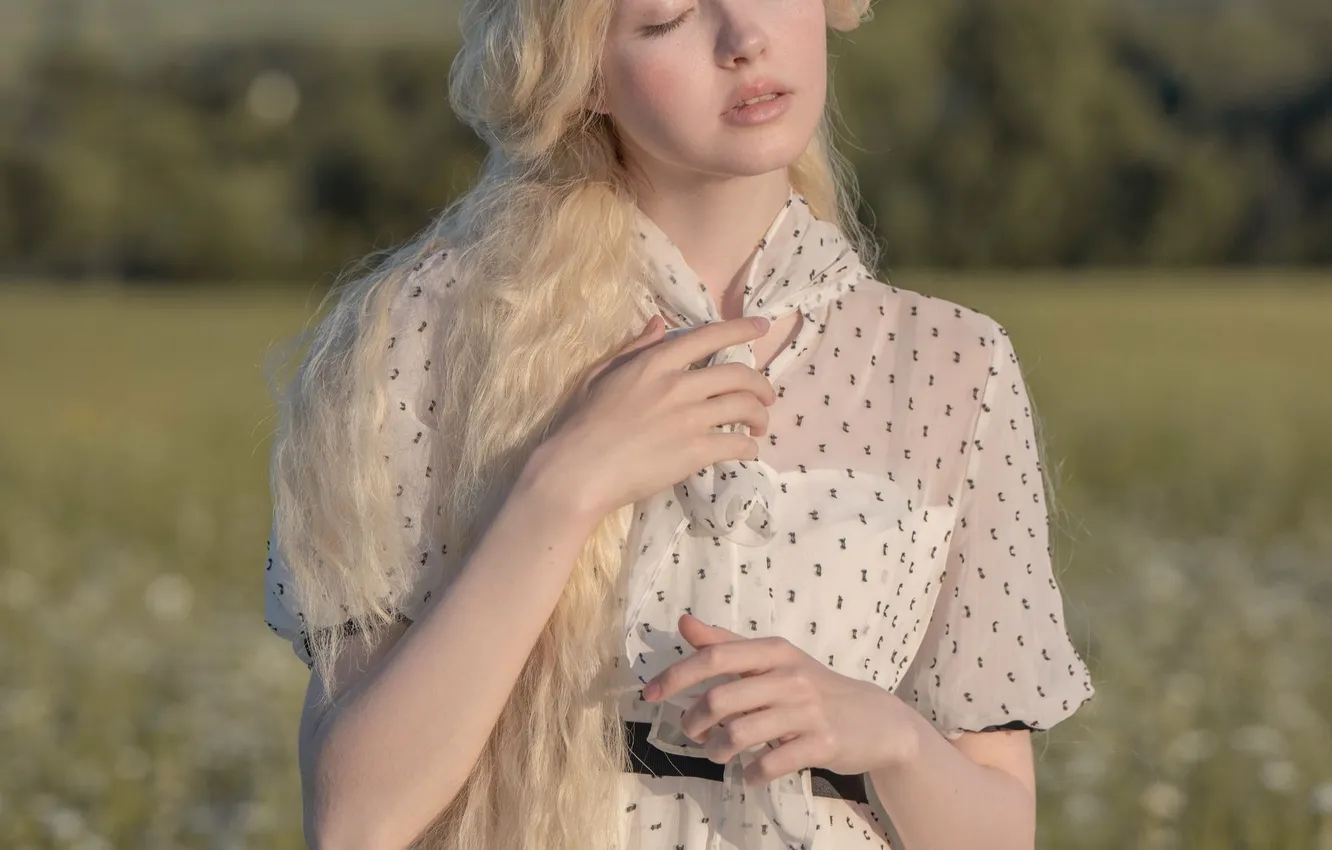 Photo wallpaper field, girl, nature, Evgenia Fedorova, light-haired