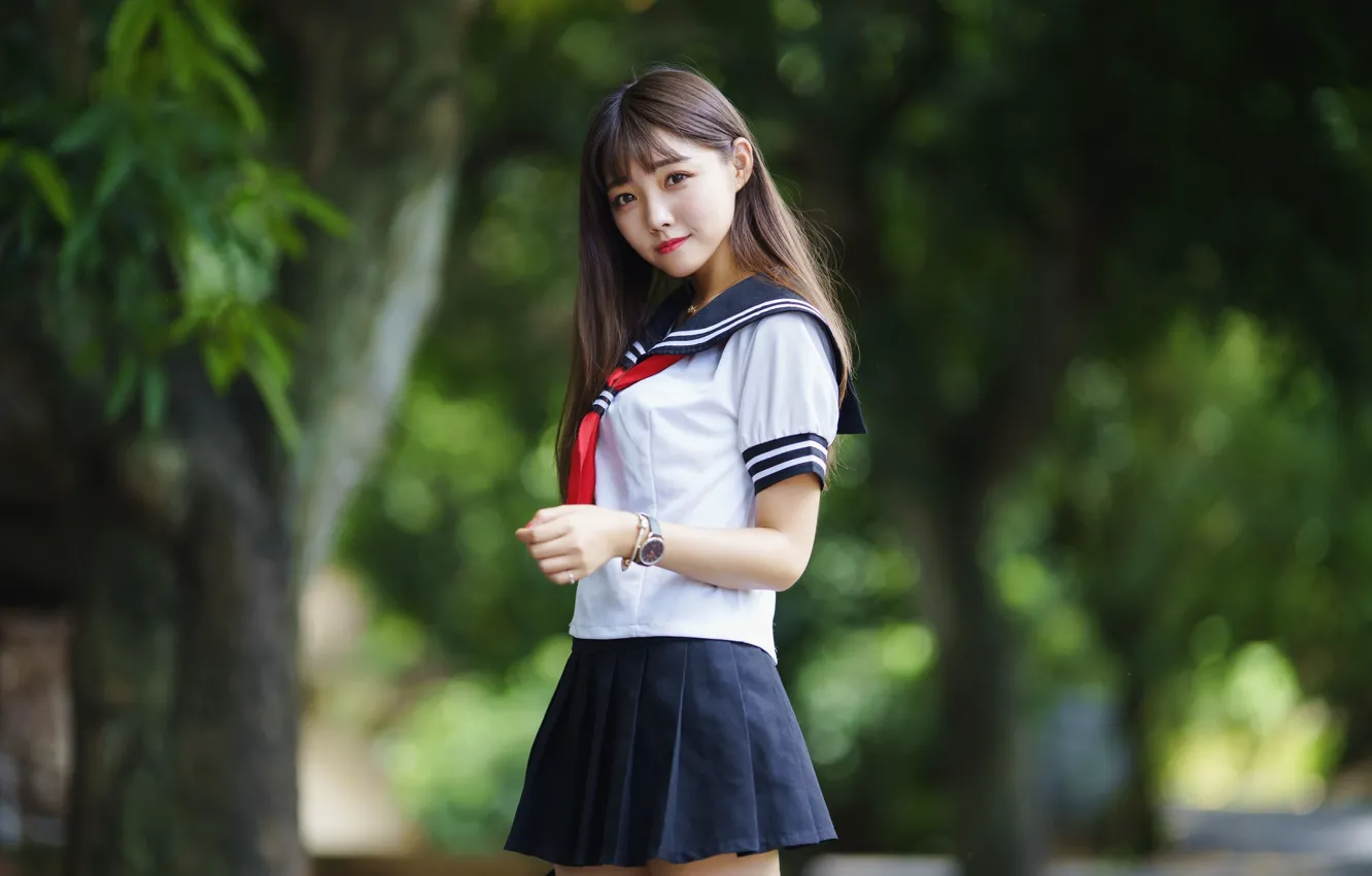 Photo wallpaper girl, asian, cute, Schoolgirl