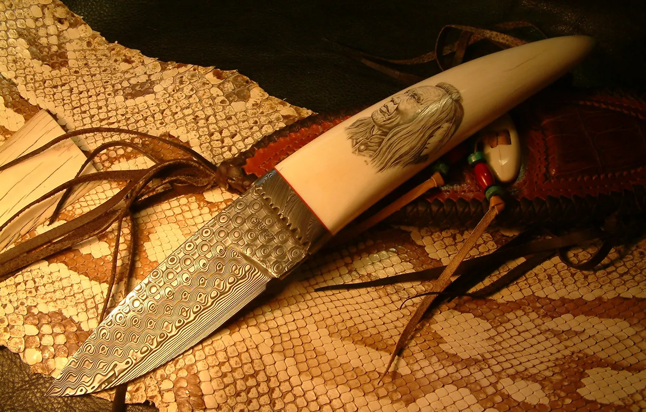 Photo wallpaper leather, knife, snakes, Indian, edged weapons