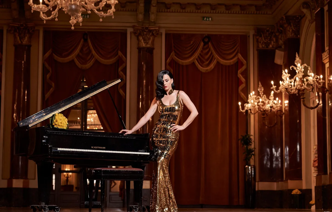 Photo wallpaper girl, pose, dress, piano, Katy Perry, Katy Perry, singer, celebrity