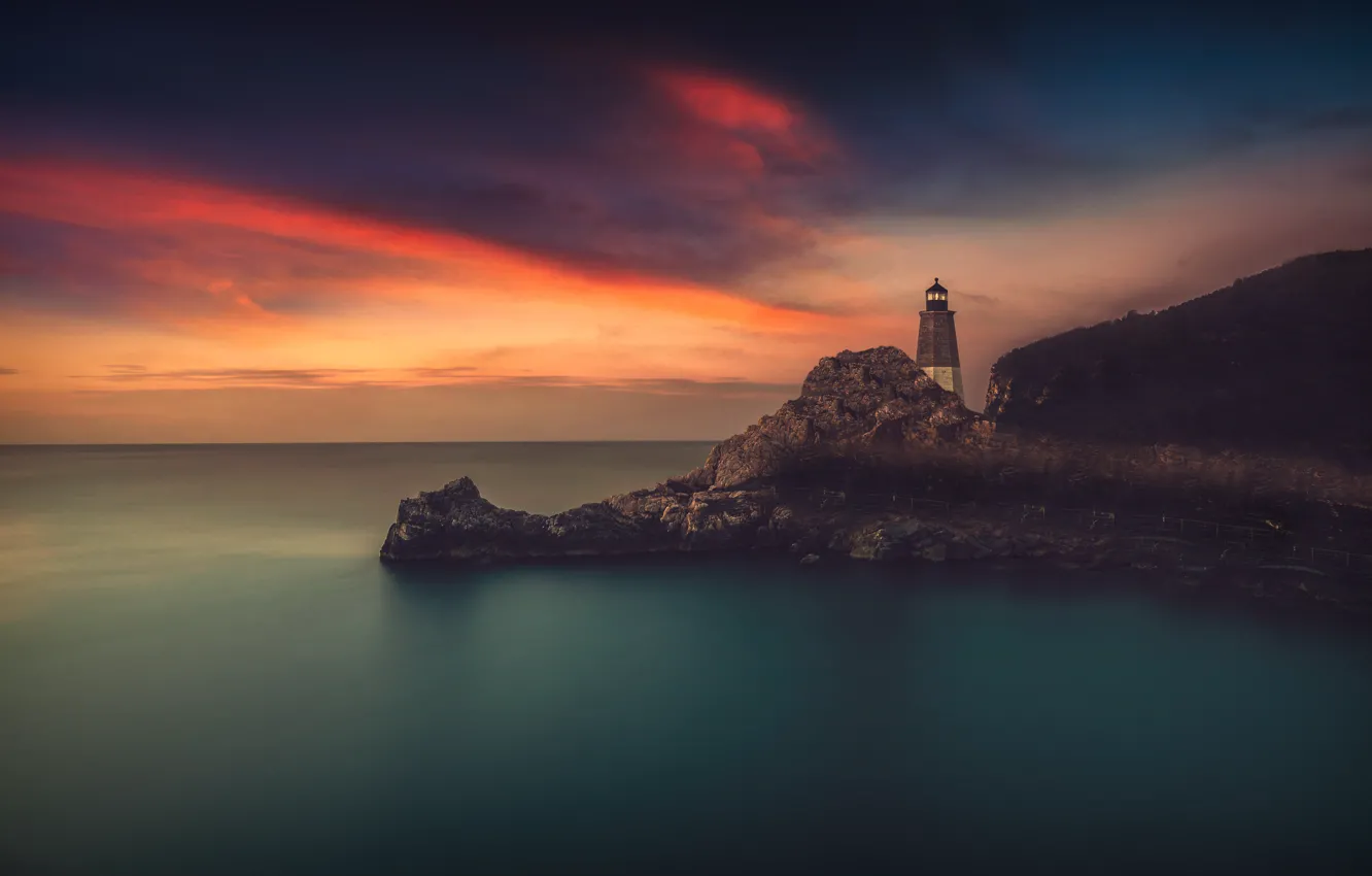 Photo wallpaper sea, the sky, rocks, shore, lighthouse