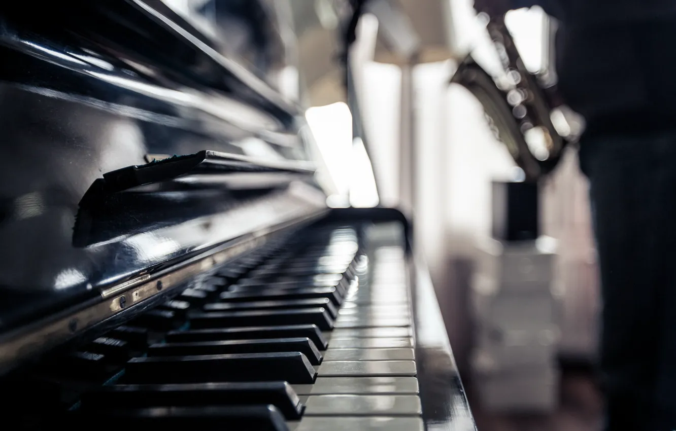 Photo wallpaper macro, music, piano