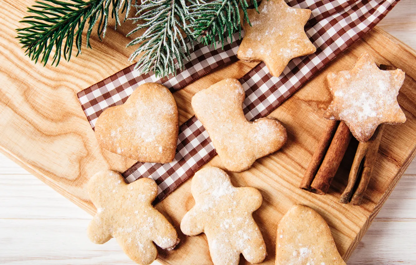 Photo wallpaper gift, balls, new year, cookies, Christmas, Christmas, wood, New Year