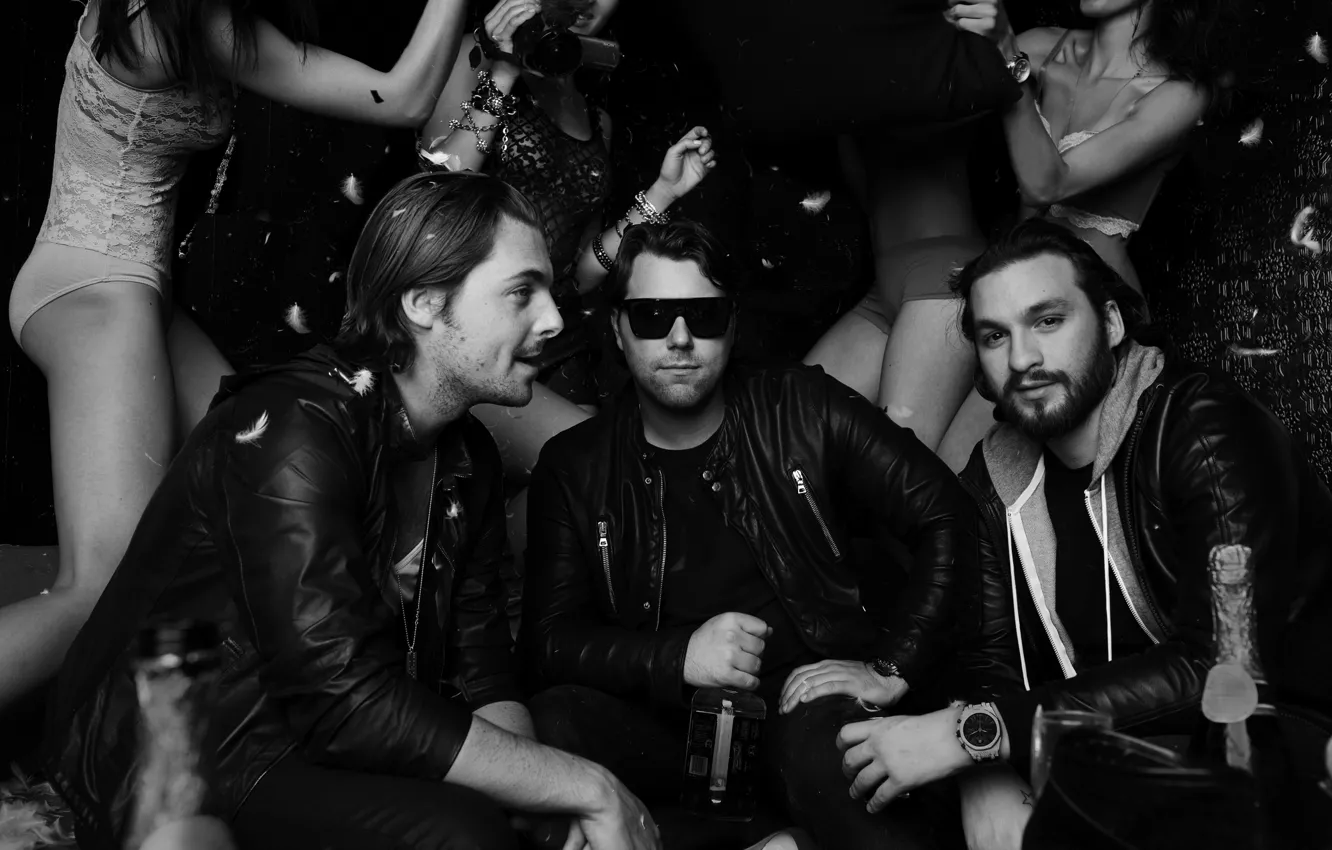 Photo wallpaper girl, black and white, Sebastian Ingrosso, Steve Angello, Axwell, Swedish House Mafia