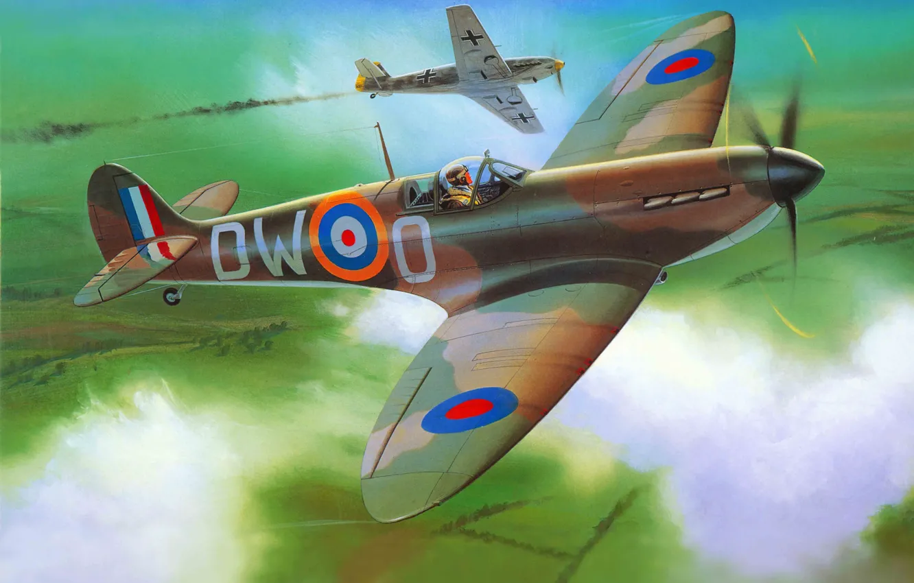 Photo wallpaper the plane, fighter, art, English, Spitfire, scout, interceptor, Supermarine