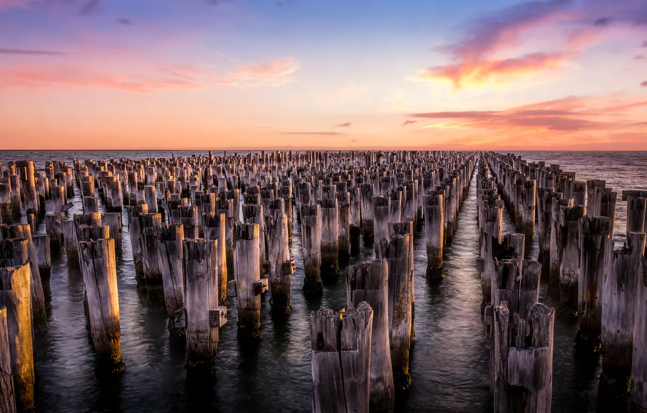 Photo wallpaper sunset, Melbourne, Princes Pier