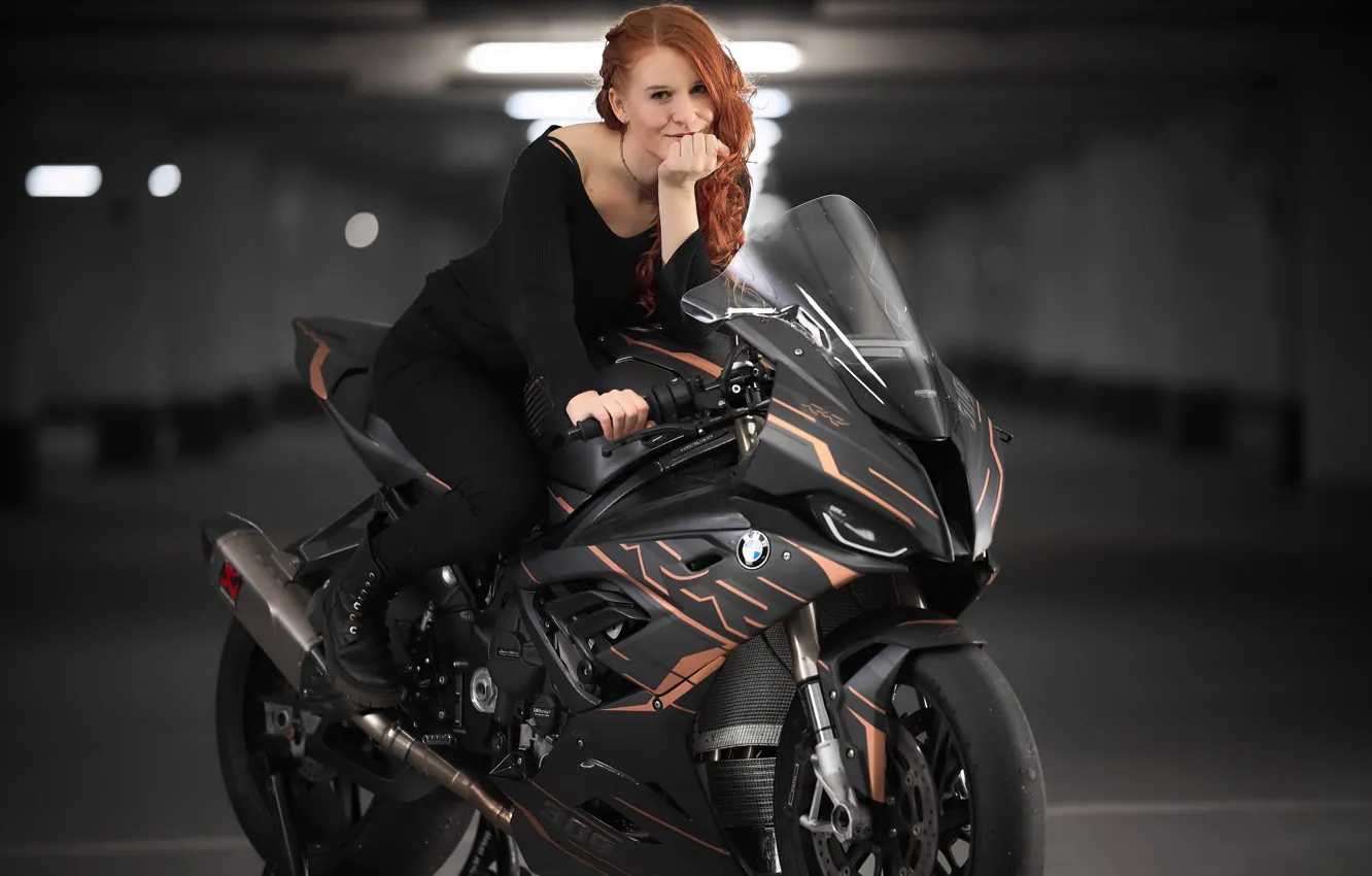 Photo wallpaper girl, motorcycle, BMW S 1000 RR