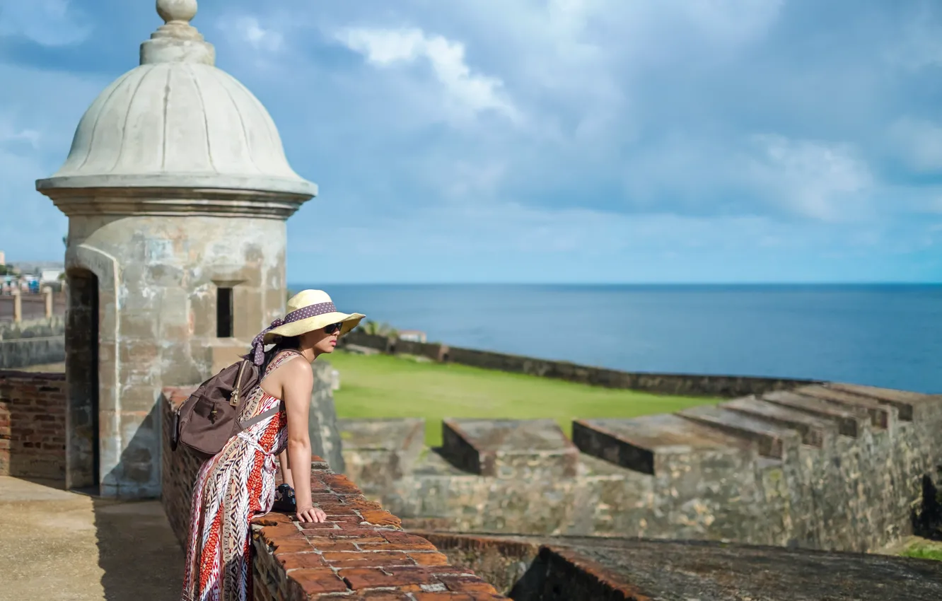 Photo wallpaper girl, hat, Puerto Rico, San Juan, Puerto Rico, San Juan, Castillo San Felipe del Morro, …