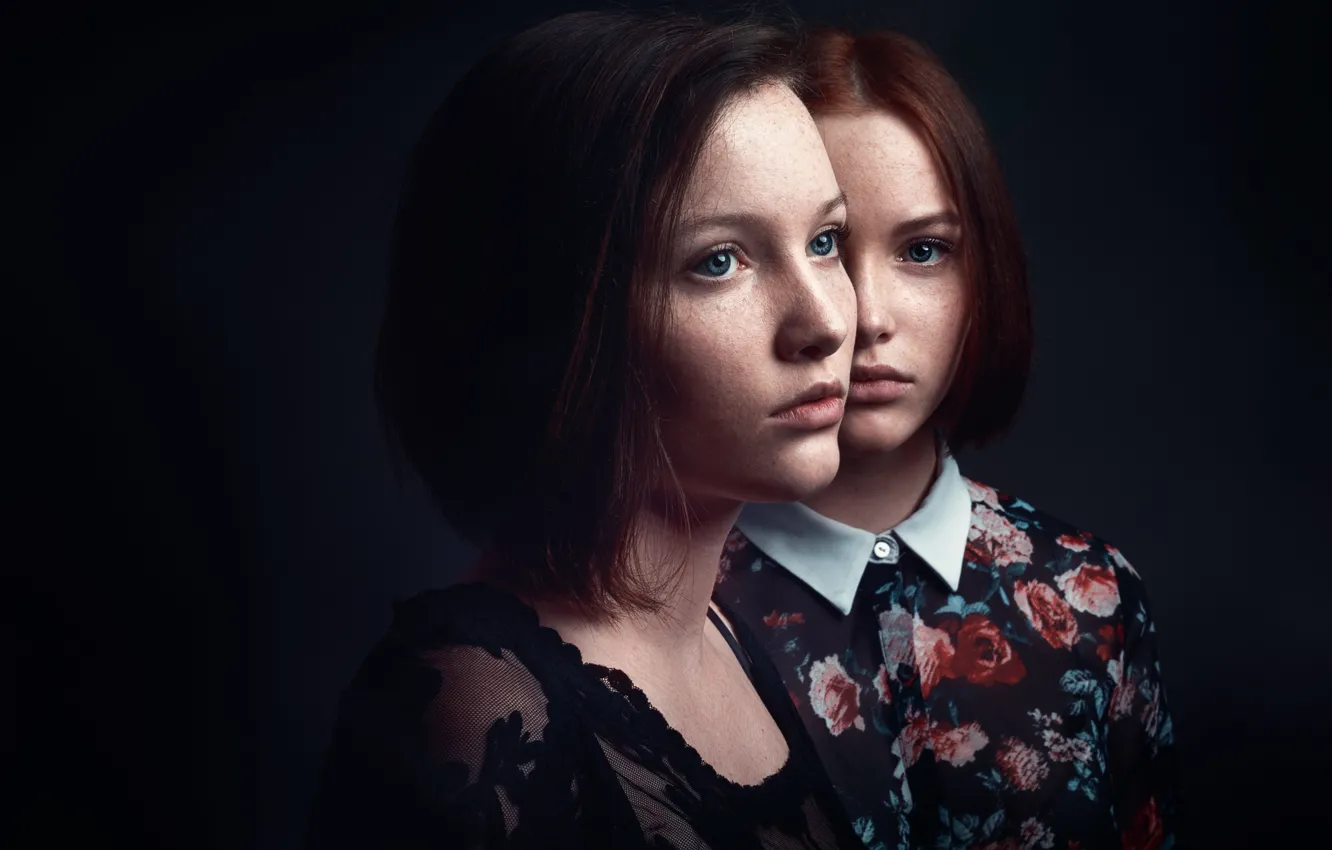 Photo wallpaper sweetheart, freckles, the beauty, two girls, color grading