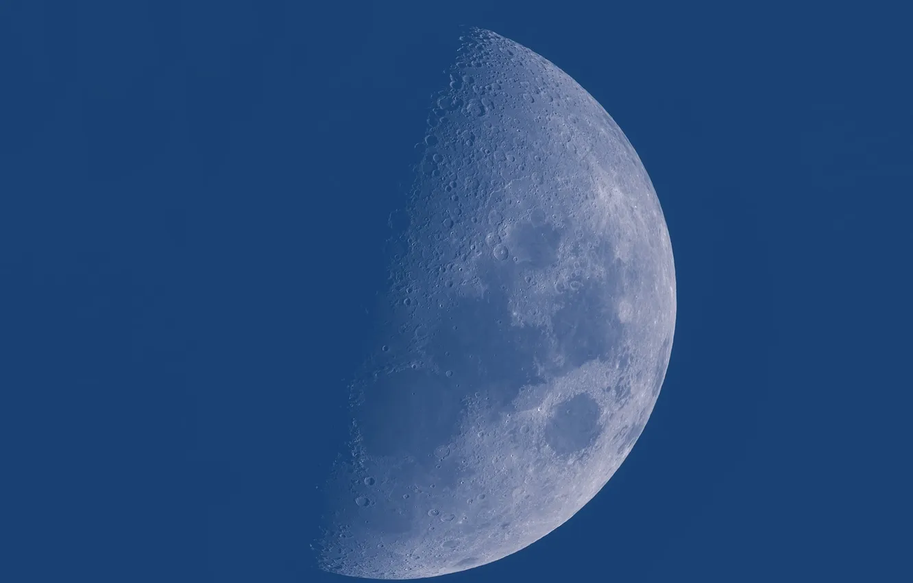 Photo wallpaper the sky, space, the moon, crater, blue background, space, moon phase, astrophotography