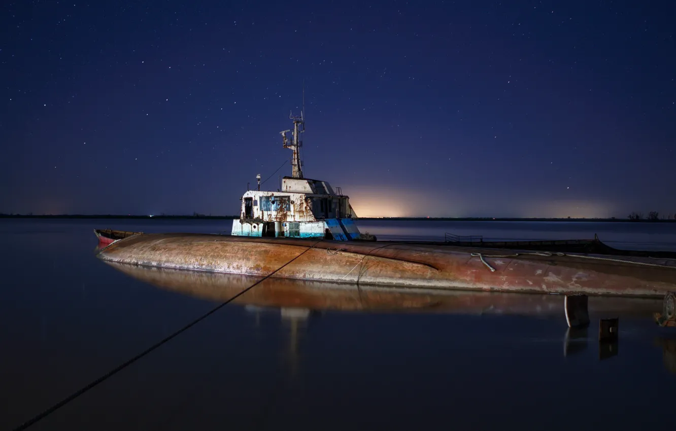 Photo wallpaper night, pier, lost submarine