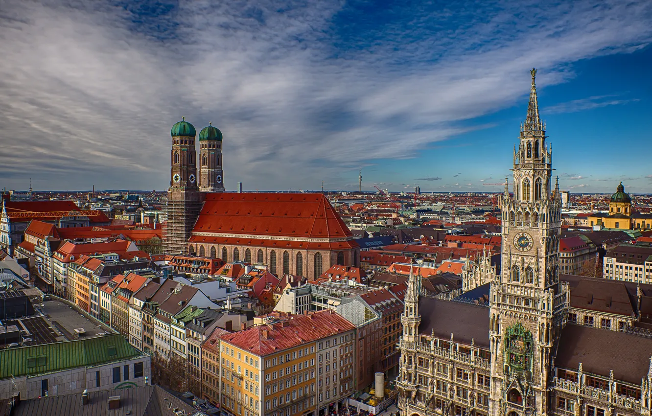 Photo wallpaper building, Germany, Munich, Bayern, panorama, Cathedral, Germany, Munich