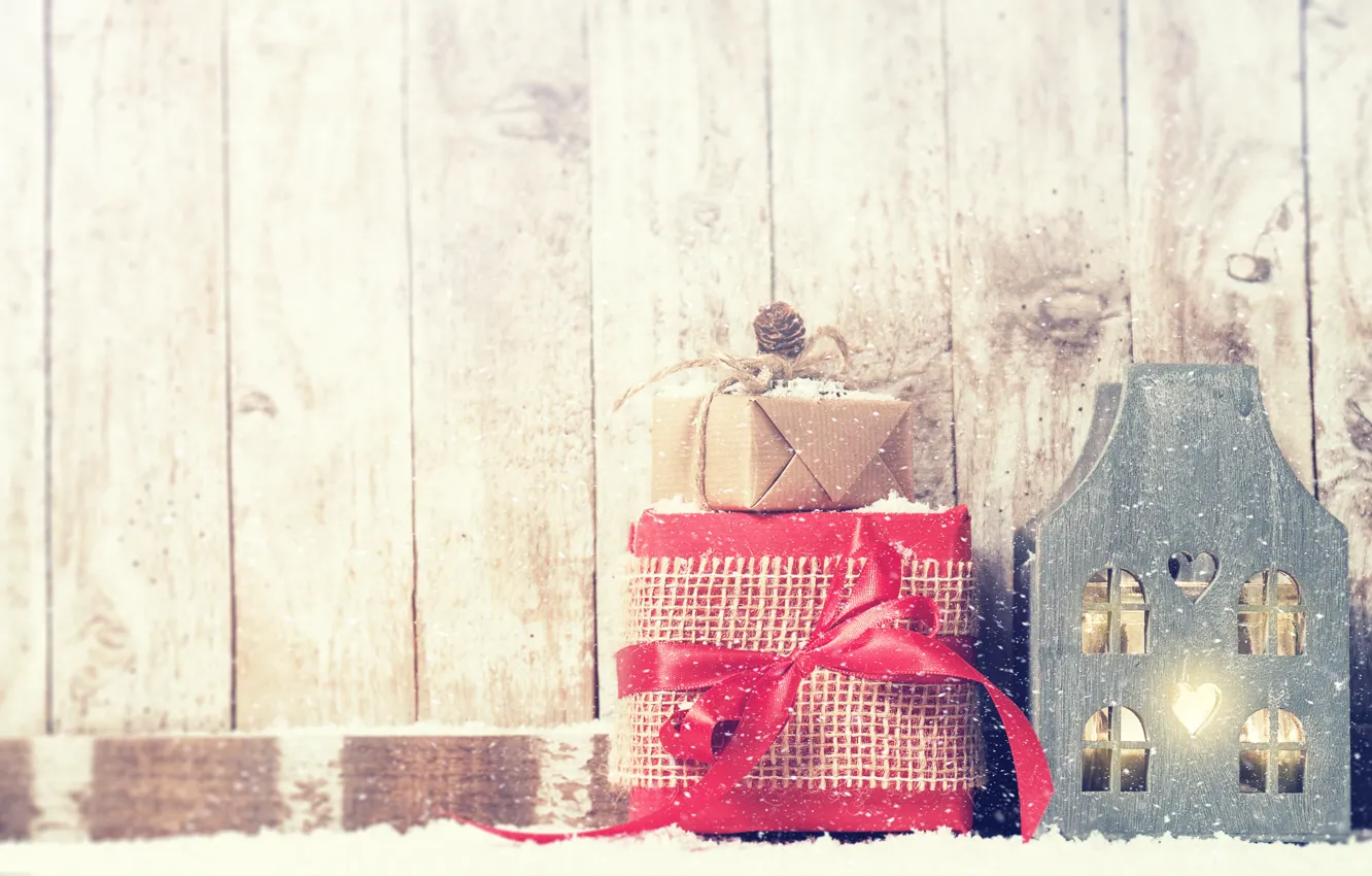 Photo wallpaper winter, snow, red, gift, house, decor, Valeria Maksakova
