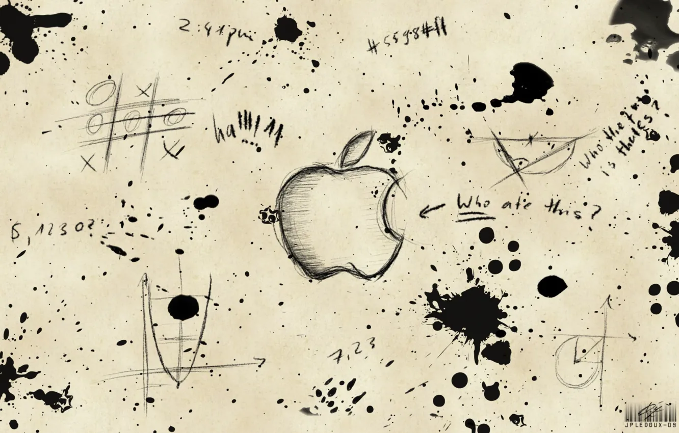 Photo wallpaper labels, apple, blots, drawings