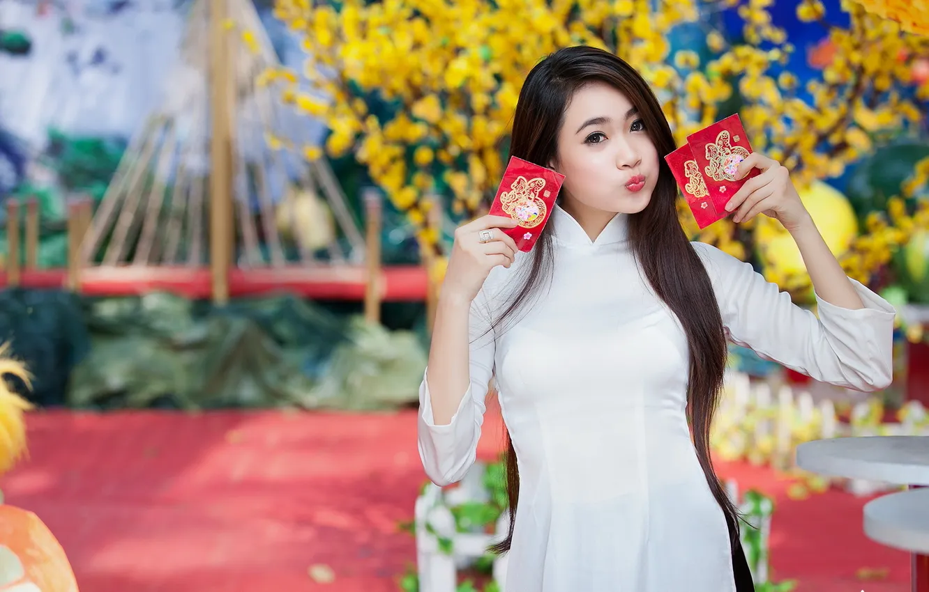 Photo wallpaper card, girl, Asian