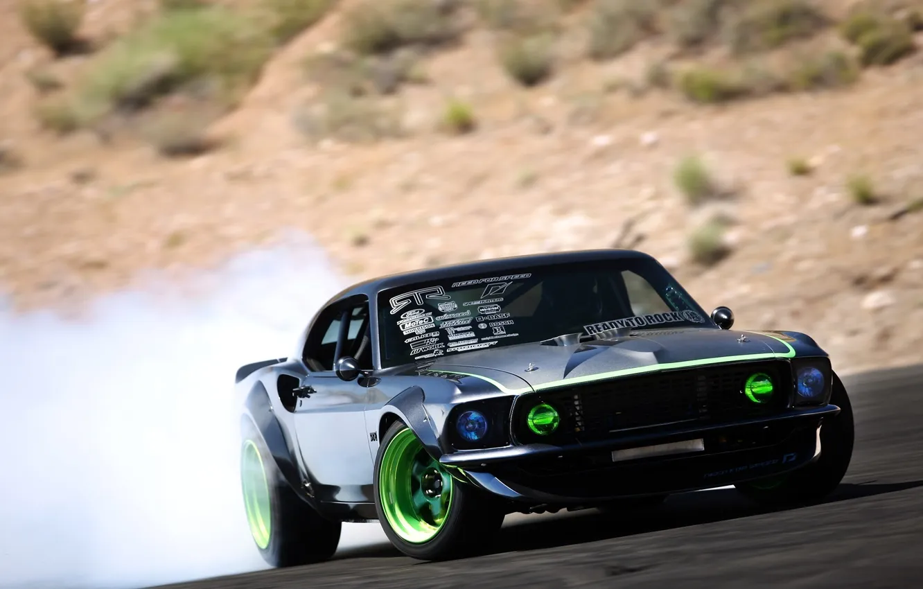 Photo wallpaper car, machine, smoke, speed, mustang, Mustang, cars, drift