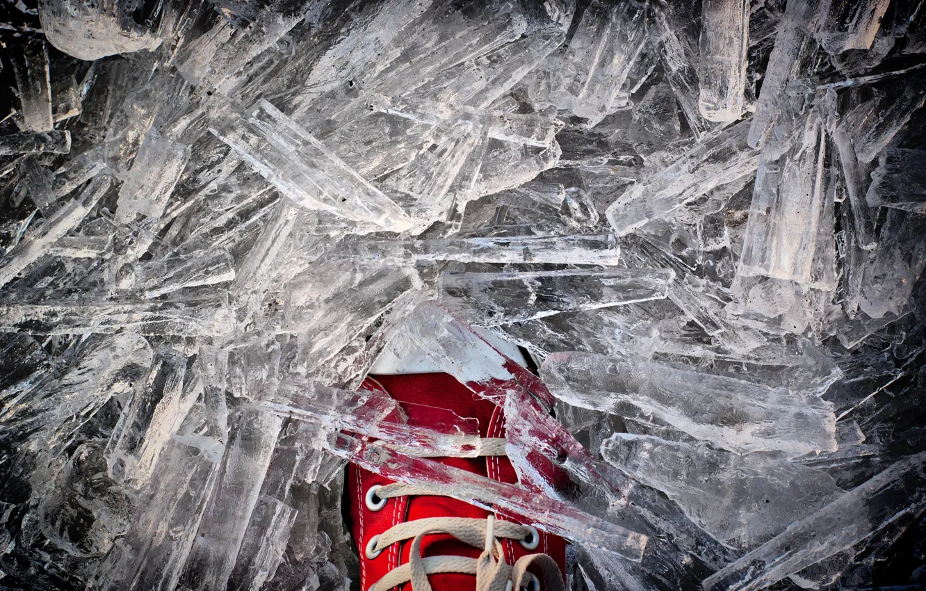 Photo wallpaper cold, ice, red, sneakers