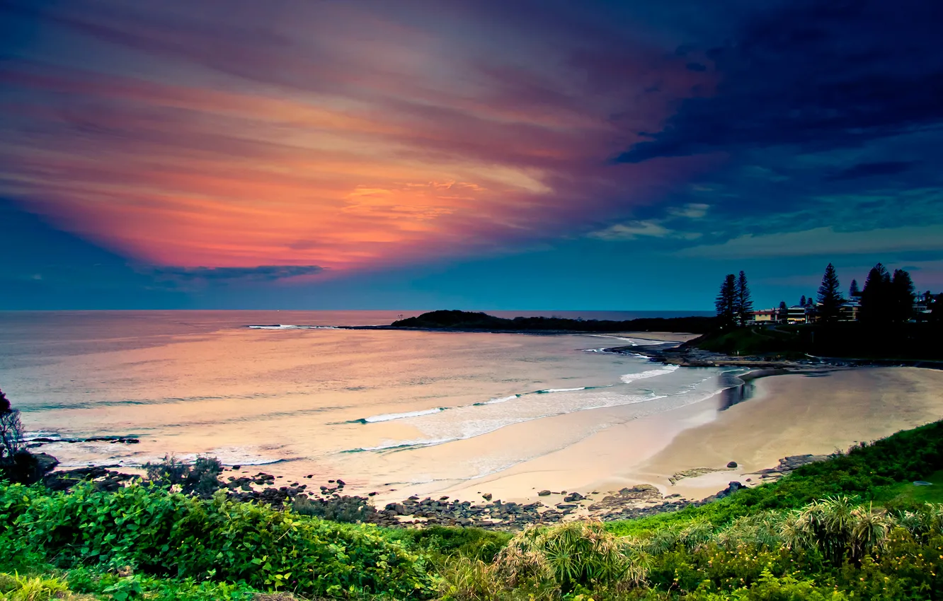 Photo wallpaper sea, beach, the sky, sunset, shore