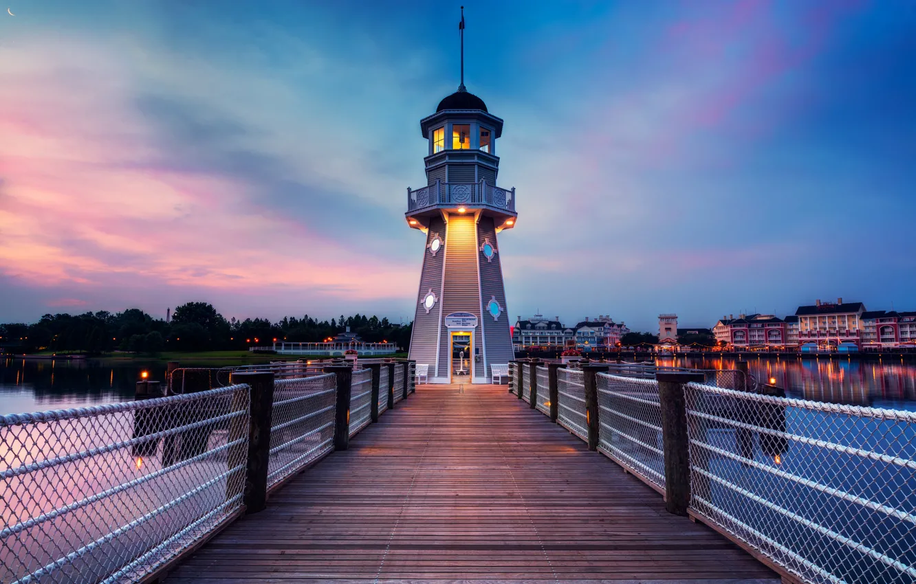 Photo wallpaper lighthouse, the evening, FL, USA, United States, evening, Florida, lighthouse