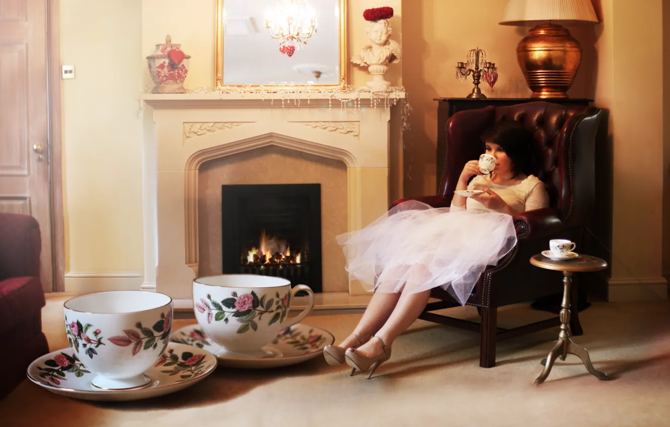 Photo wallpaper girl, the tea party, Cup